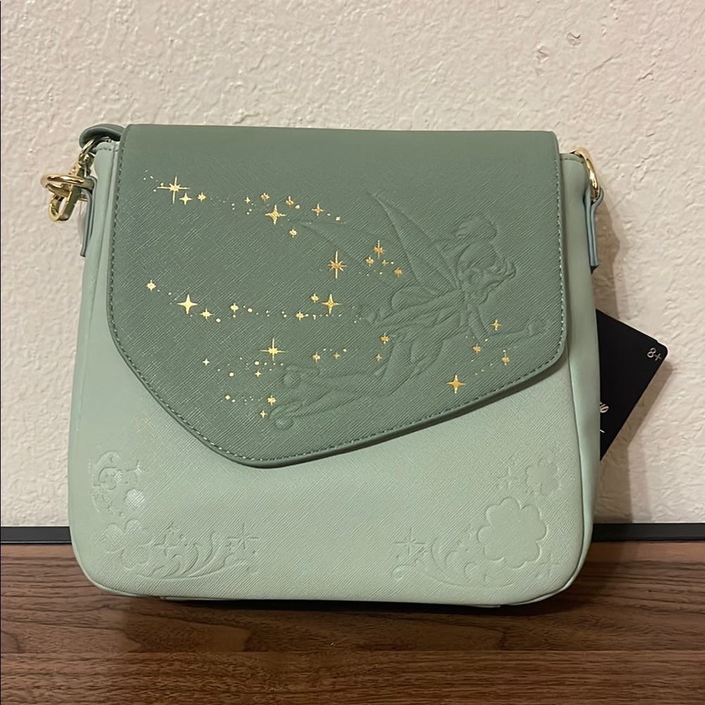 Loungefly Disney Tinker Bell 4-Leaf Clover Crossbody Purse - Green and Gold
